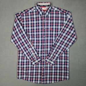 Wrangler George Strait Cowboy Cut Plaid Button Down Shirt Mens LT Red Blue
